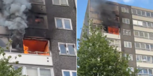 Bombeiros correm para atacar um bloco de apartamentos que pegou fogo em Londres