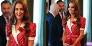 A Princesa de Gales parece radiante de vermelho ao se juntar à recepção do Rei e da Rainha da Pesquisa do Câncer no Reino Unido